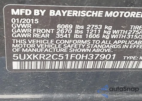 2015 BMW X5 Sdrive35I from USA, damaged, VIN 5UXKR2C51F0H37901